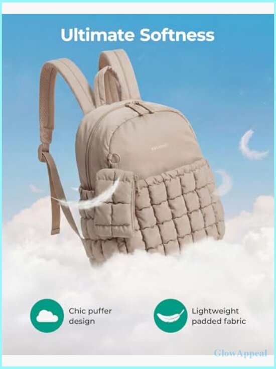 Puffy Quilted Mini Backpack with Detachable Pouch, Lightweight Daypack